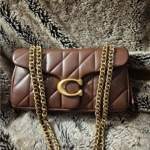 Coach Brown Quilted Shoulder Bag with Gold Chain Like New